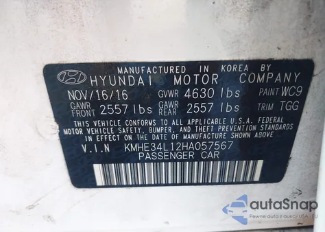 2017 Hyundai Sonata Hybrid Limited from USA, damaged, VIN KMHE34L12HA057567